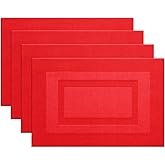 PIGCHCY Placemats,Durable Placemats for Dining Table,Washable Woven Vinyl Kitchen Placemats Set of 4 (18 x 12 inches,Passionate Red)