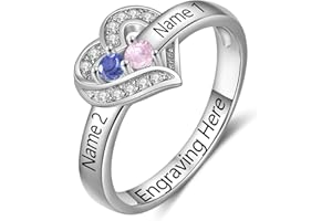 Custom Name Birthstone Rings for Women, 925 Sterling Silver Personalized Mothers Ring with 1-7 Birthstones, Promise Rings for