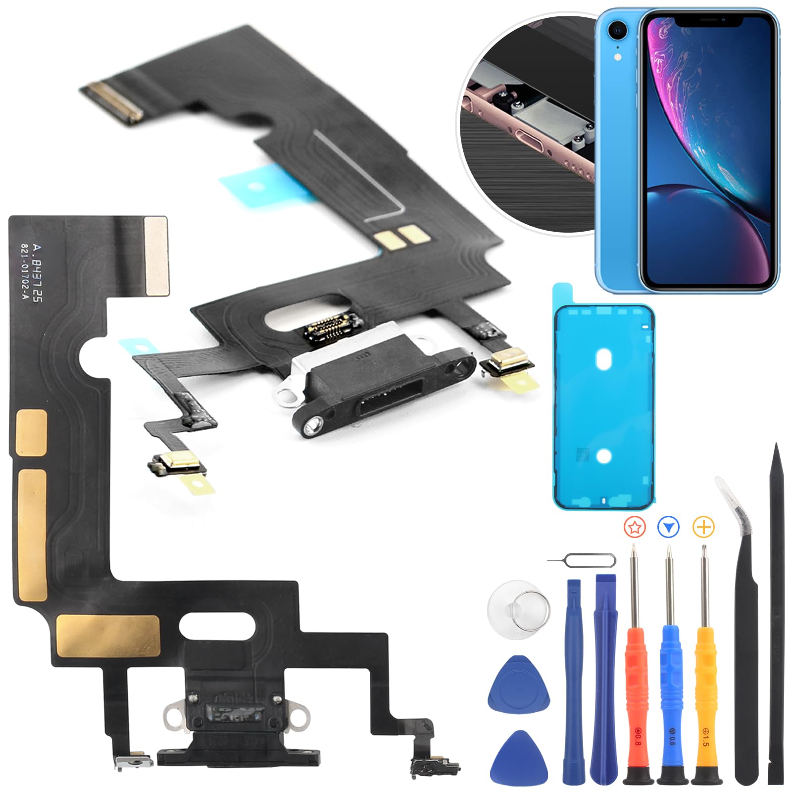 RongZy USB Charging Port for iPhone XR Dock Connector Charger Board Flex Cable Assembly Replacement for iPhone XR with Tools