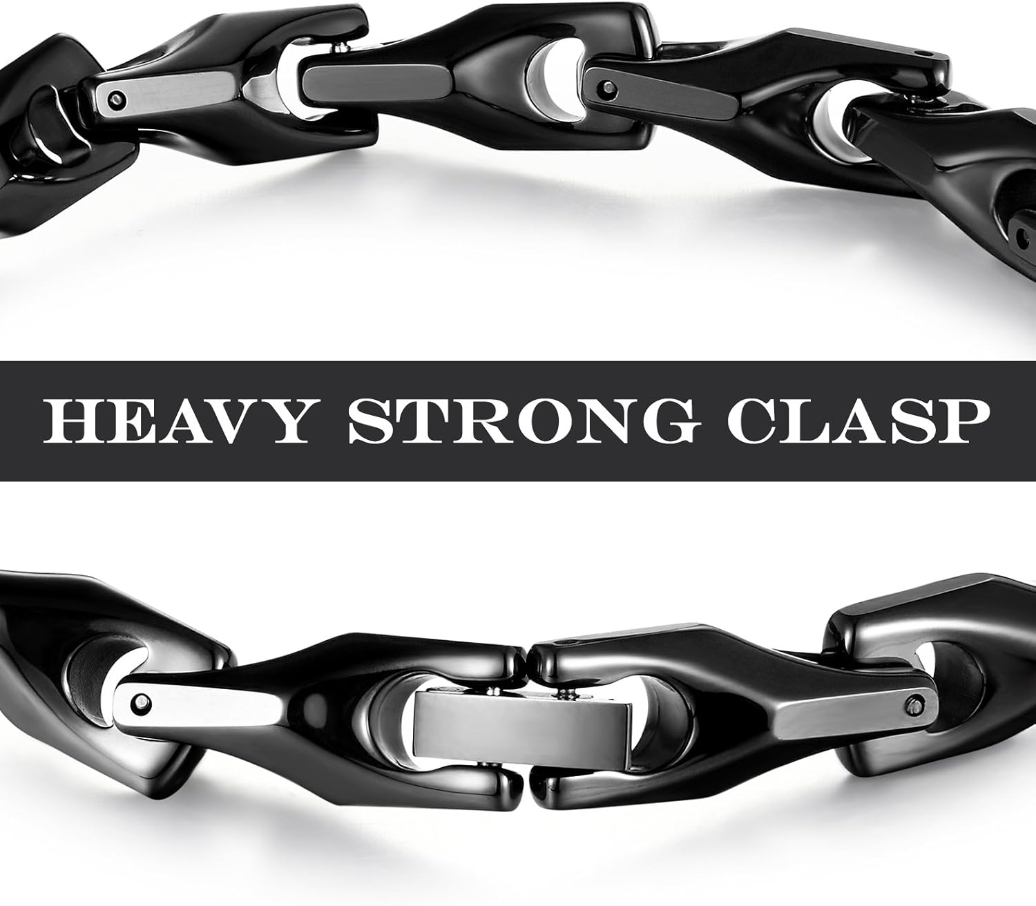 Urban Jewelry Classy Men's Solid Heavy Wheat Tungsten Carbide Bracelet - 3 Sided Links (9 inch, Black): Clothing