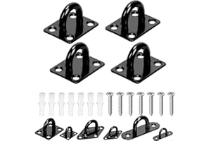 Glarks 36pcs M5 Stainless Steel Pad Eye Plate Hook Kit, Square Eye Plate U Hooks Heavy Duty Ceiling Hooks and Carabiner Clips