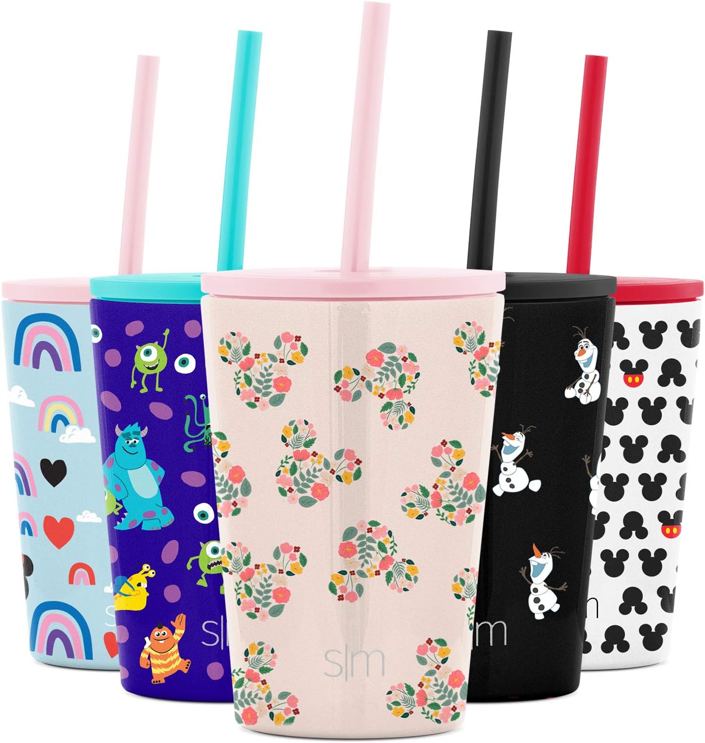 Simple Modern Disney Water Bottle for Kids Reusable Cup with Straw Sippy Lid Insulated Stainless Steel Thermos Tumbler for Toddlers Girls Boys, 12oz, Mickey Mouse Floral (Cream)