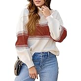 Sheocivy Womens Color Block Sweaters 2025 Fall Fashion Long Sleeve Tutleneck Knit Loose Pullover Tops Winter Clothes