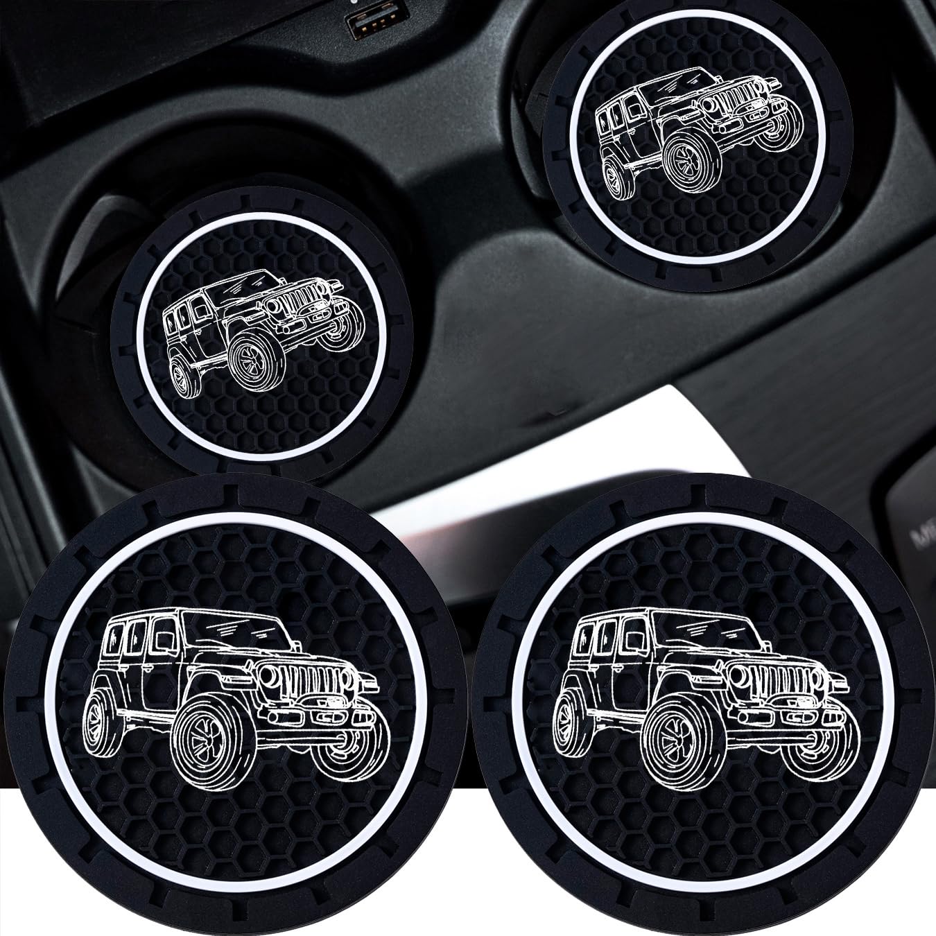 Photo 1 of 2Pack Car Cup Holder Coaster Anti-Slip Shockproof Car Coasters 2.75 inch Compatible with Jeep Wrangler Interior Accessories