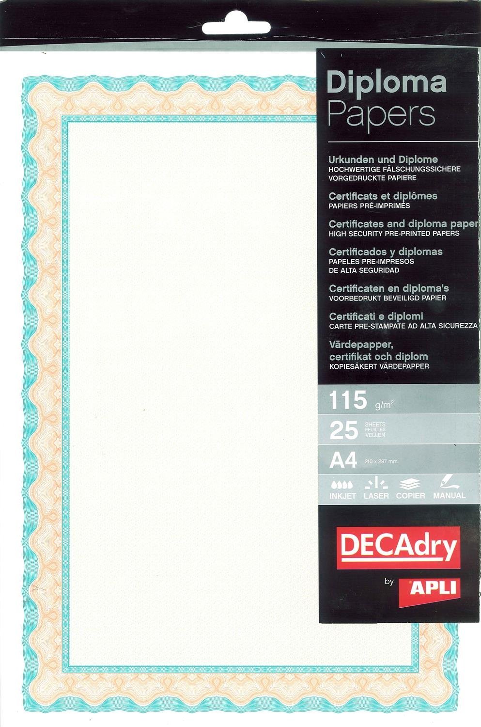 APLI Linex Decadry A4 115gsm Certificate Paper Shell Orange/ Turquoise (Pack of 25)