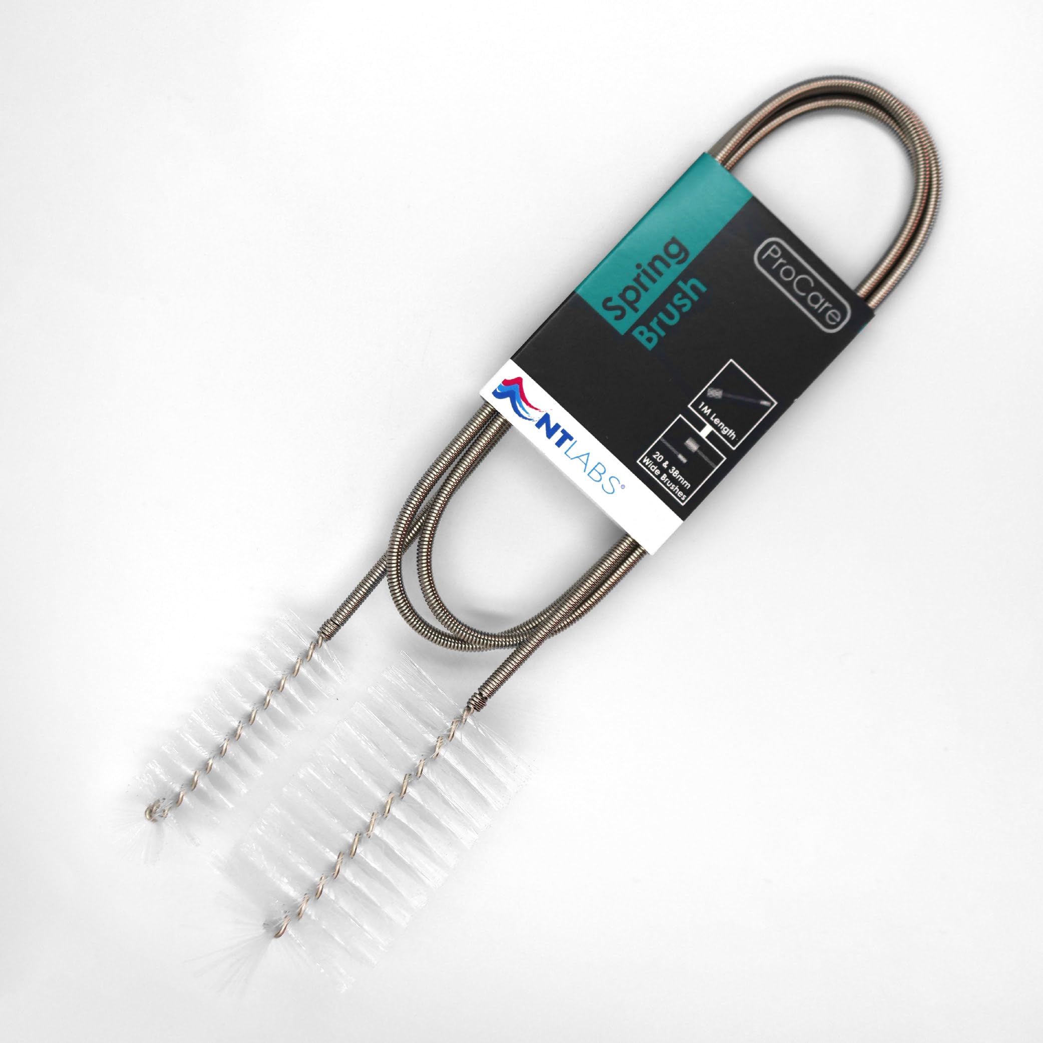 NT Labs ProCare Spring Brush, Cleans Aquarium Glassware, Cleans Aquarium Filter Pipework, Double Sided Brush (20 & 38 mm Wide Brushes), 1 Metre Long Spring