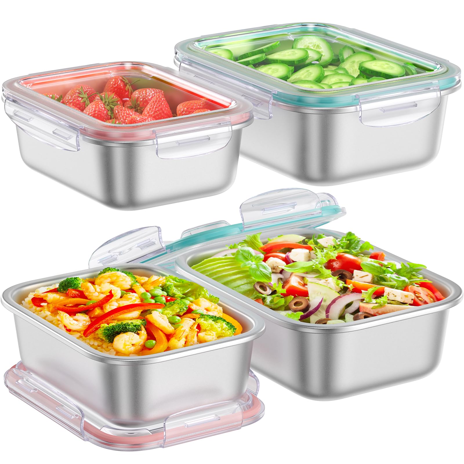 Photo 1 of Fyrnova 8 PCS Food Storage Containers with Lids Airtight, Stainless Steel Containers Set for Kitchen Storage, Meal Prep, Lunch Containers, Microwave/Dishwasher Safe (41oz & 24oz)