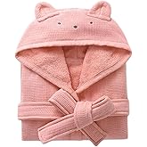 UERJTWXW Kids Hooded Bathrobe 100% Cotton Pajama Robe, Boys and Girls Soft Towel Morning Gown, 2-12 Spa Toddler Long Bathrobe