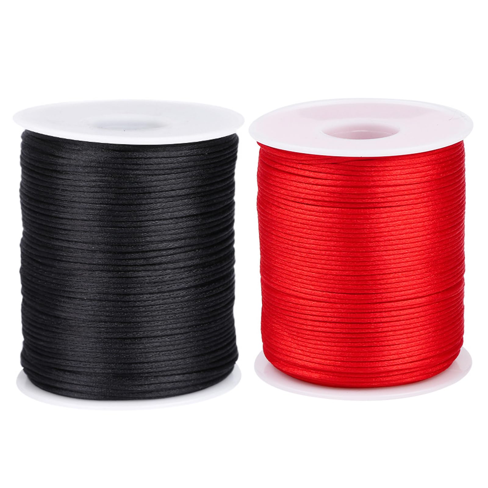Photo 1 of 1.5mm 220 Yards Nylon Cord Satin String for Braided Bracelets Jewelry Making Wind Chime Cord Rattail Necklace Bulk Beading Thread Macrame Trim Cord Kumihimo Chinese Knot Craft Black and Red