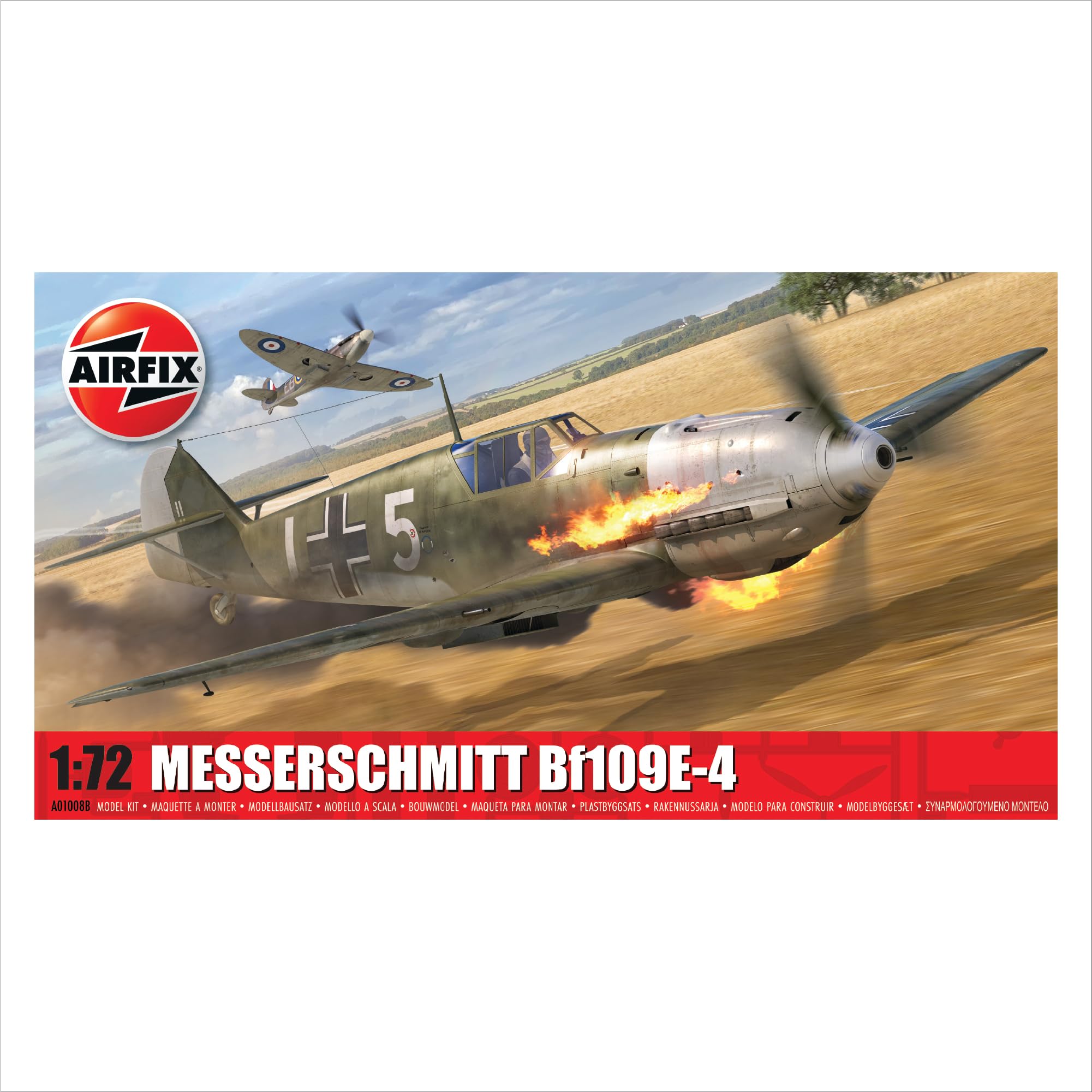 AIRFIX - Model Set - A01008B Messerschmitt Bf109E-4 Model Building Kit - Plastic Model Plane Kits for Adults & Children 8+, Set Includes Sprues & Decals- 1:72 Scale Model — image 1
