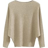 FULIER Women Oversized Boat Neck Batwing Sleeves Dolman Knitted Sweaters Lightweight Pullovers Tops One Size