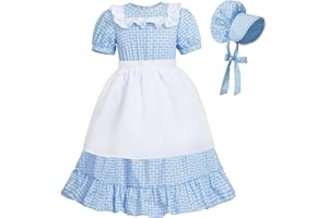 LTAKK Colonial Dress Girls Pioneer Costume Prairie Pilgrim Girl Dresses with Apron and Bonnet