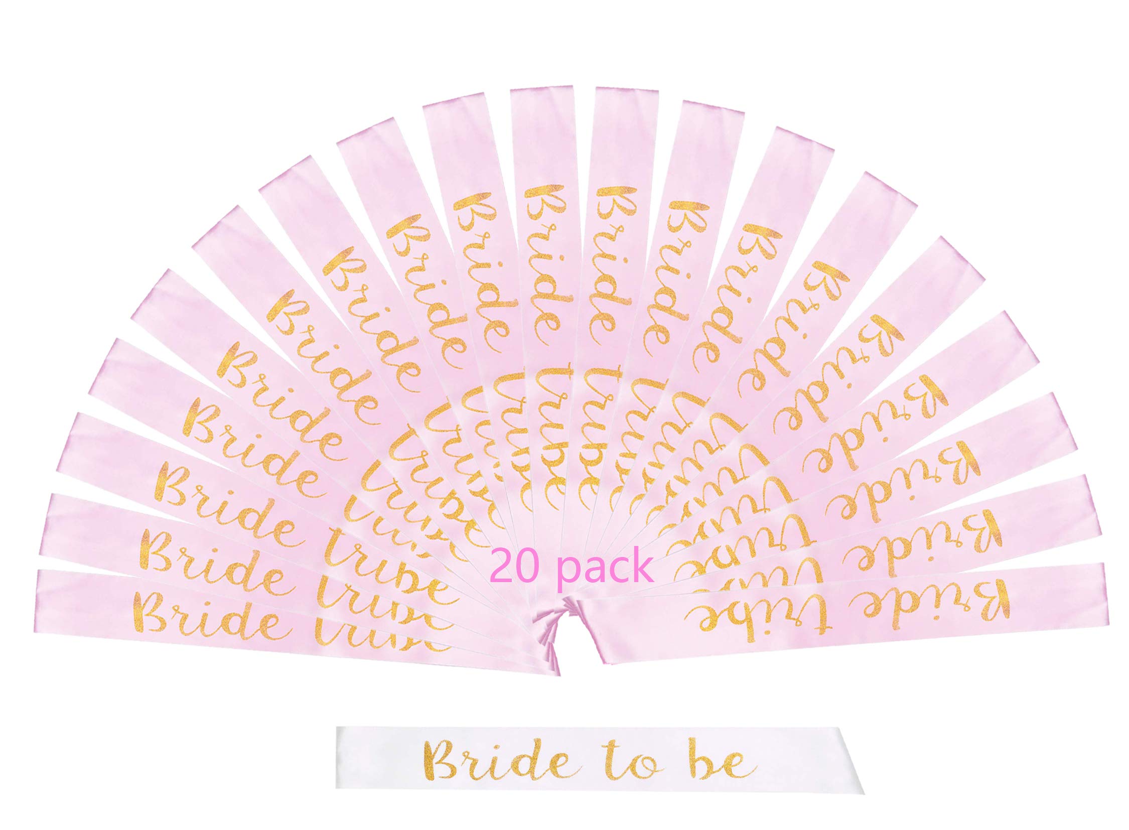 STAY GENT 20 Pieces Bride to Be Sashes Set, 19 Pieces Pink with 1 Piece White Sash's Gold Text for Hen Night Party Wedding Ladies Night Out