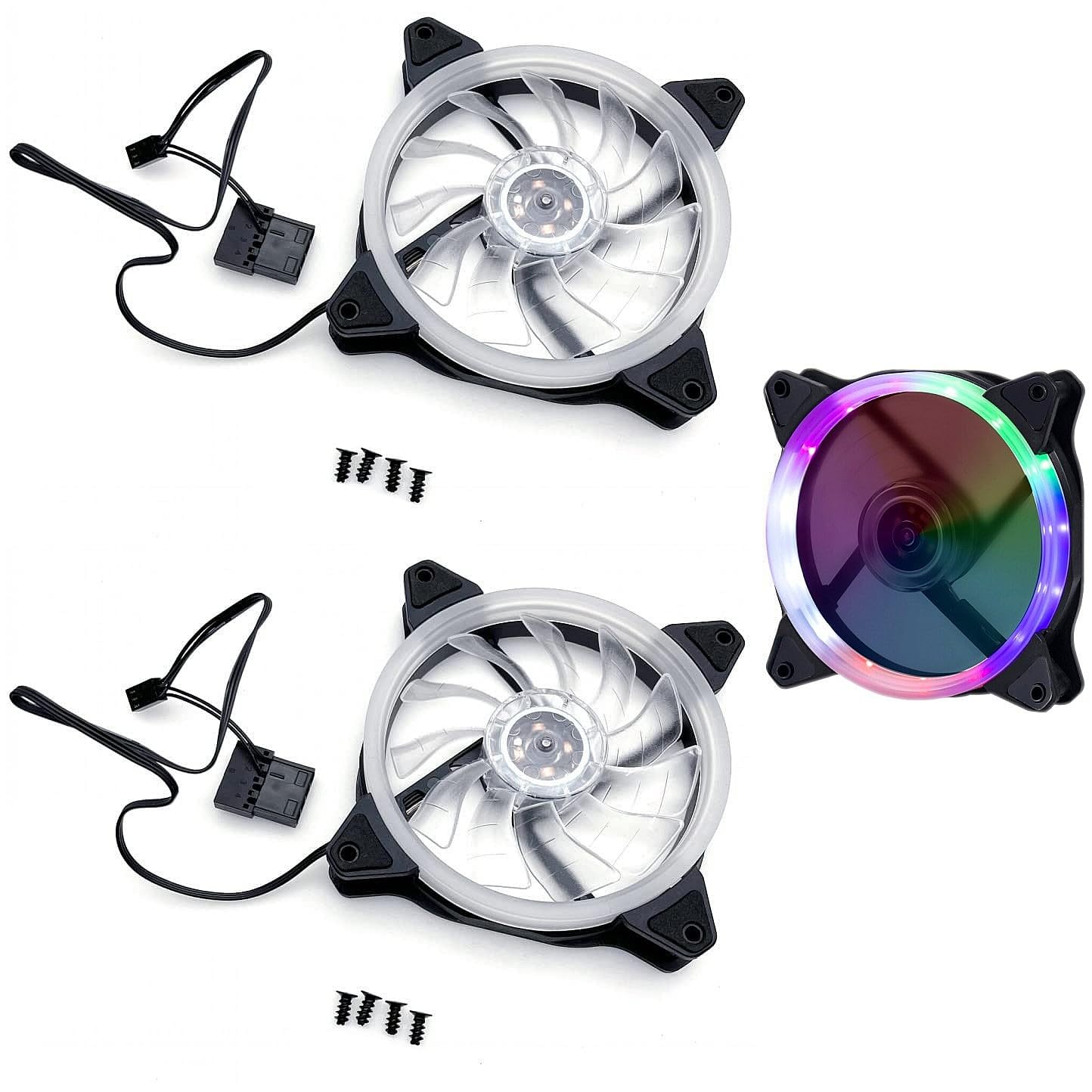 JZK 2x DC 12V RGB LED Low Noise PC case cooling fan 12cm, 12025 DC brushless cooling fan 120mm with hydraulic bearing for gaming PC case, 120mm silent RGB computer case fan