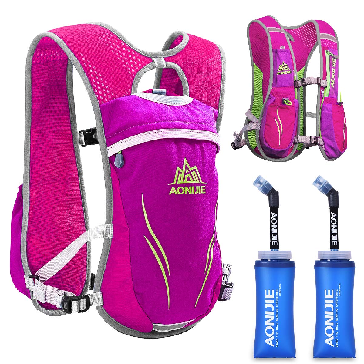 TRIWONDER Running Vest Women Men Lightweight Breathable 5.5L Hydration Backpack Water Vest Pack for Trail Marathon Hiking Cycling (Rose Red - with 2 Soft Water Bottles (350ml)) — image 1