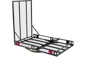 IRONMAX Hitch Cargo Carrier with Ramp, Heavy Duty Folding Mobility Scooter Wheelchair Hitch-Mounted Carrier for Car, Truck, S