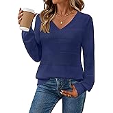 MEROKEETY Women's 2025 Fall Long Sleeve Sweaters Tops Casual Crochet V Neck Loose Pullover Knit Shirts