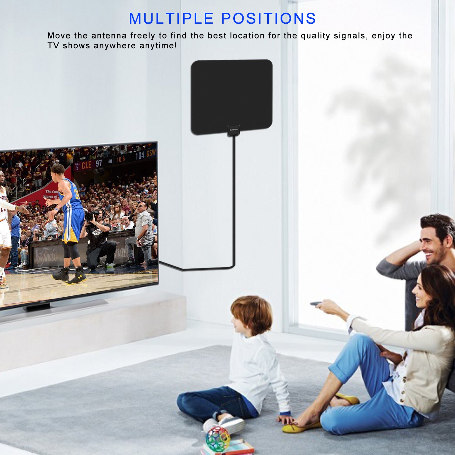 TV Aerial, Globmall Ultra-Thin TV Antenna 50 Miles Distance Detachable Indoor Singal Amplifier Booster, Digital HDTV Aerial 13.2FT Coaxial Cable for Digital Freeview & Analog TV Signals, Soft Design