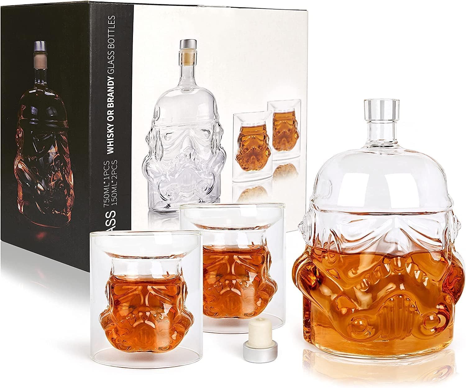 Bkuter Stormtrooper Bottle (750 ml) with 2 Glasses (150 ml) - Whisky Carafe and Decanter, Liqueur and Wine Bottle