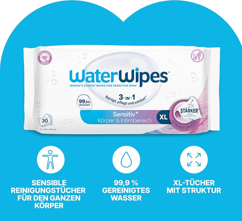 Sensitive+ Body & Intimate XL Wipes, 99,9% Wasser, parfümfrei