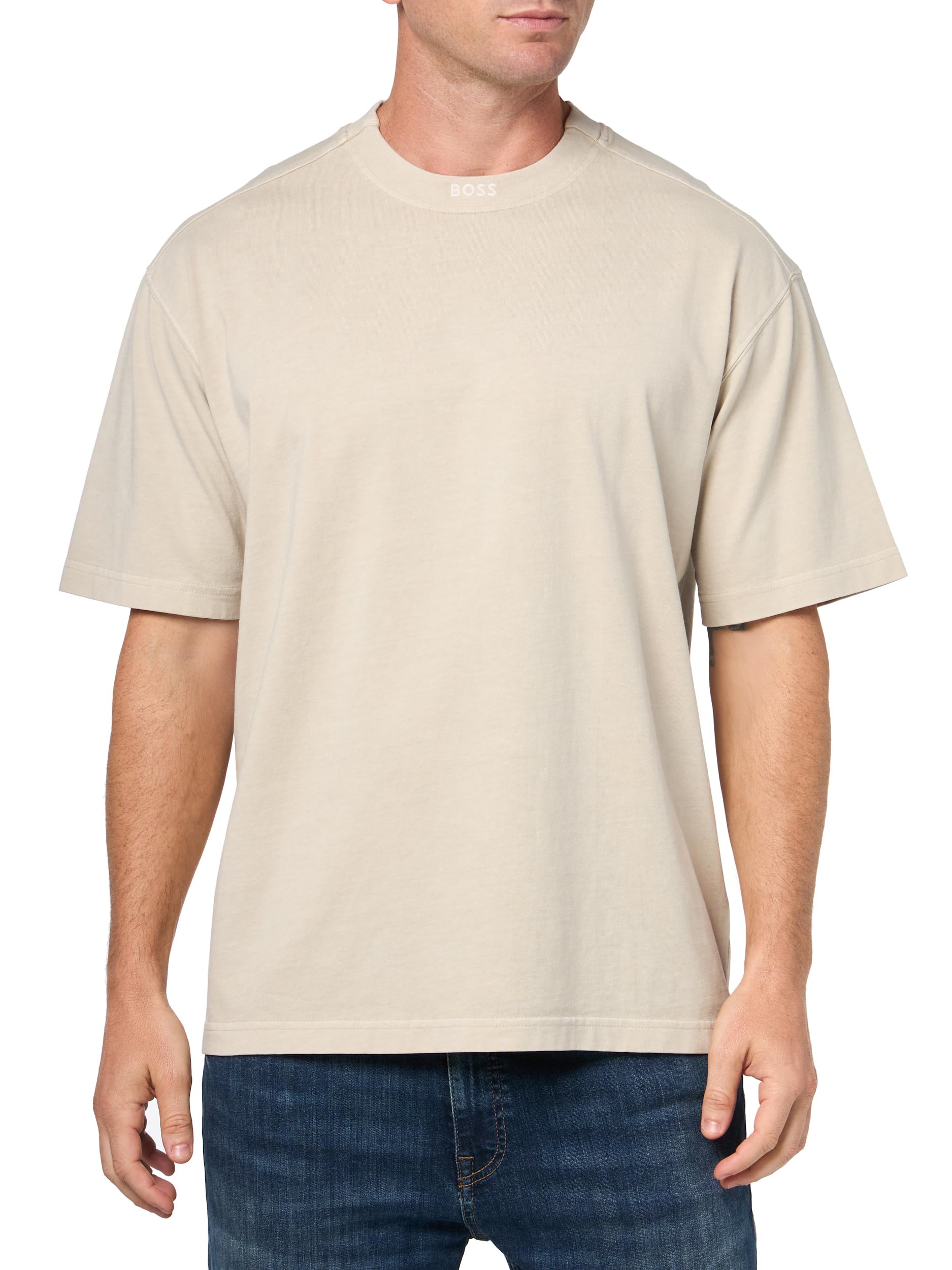 BOSS, Logo Collar Single Jersey T-Shirt, Dessert Beige, S
