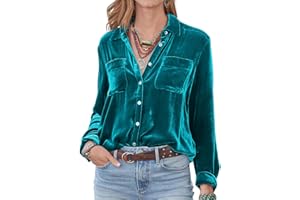 R.Vivimos Womens Winter Velvet Long Sleeve Button Down Casual Tops Shirts