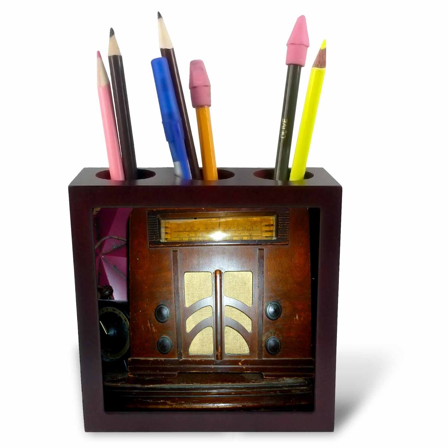 3dRose Image of Close Up of an Old Radio Tile Pen Holder, 5-Inch