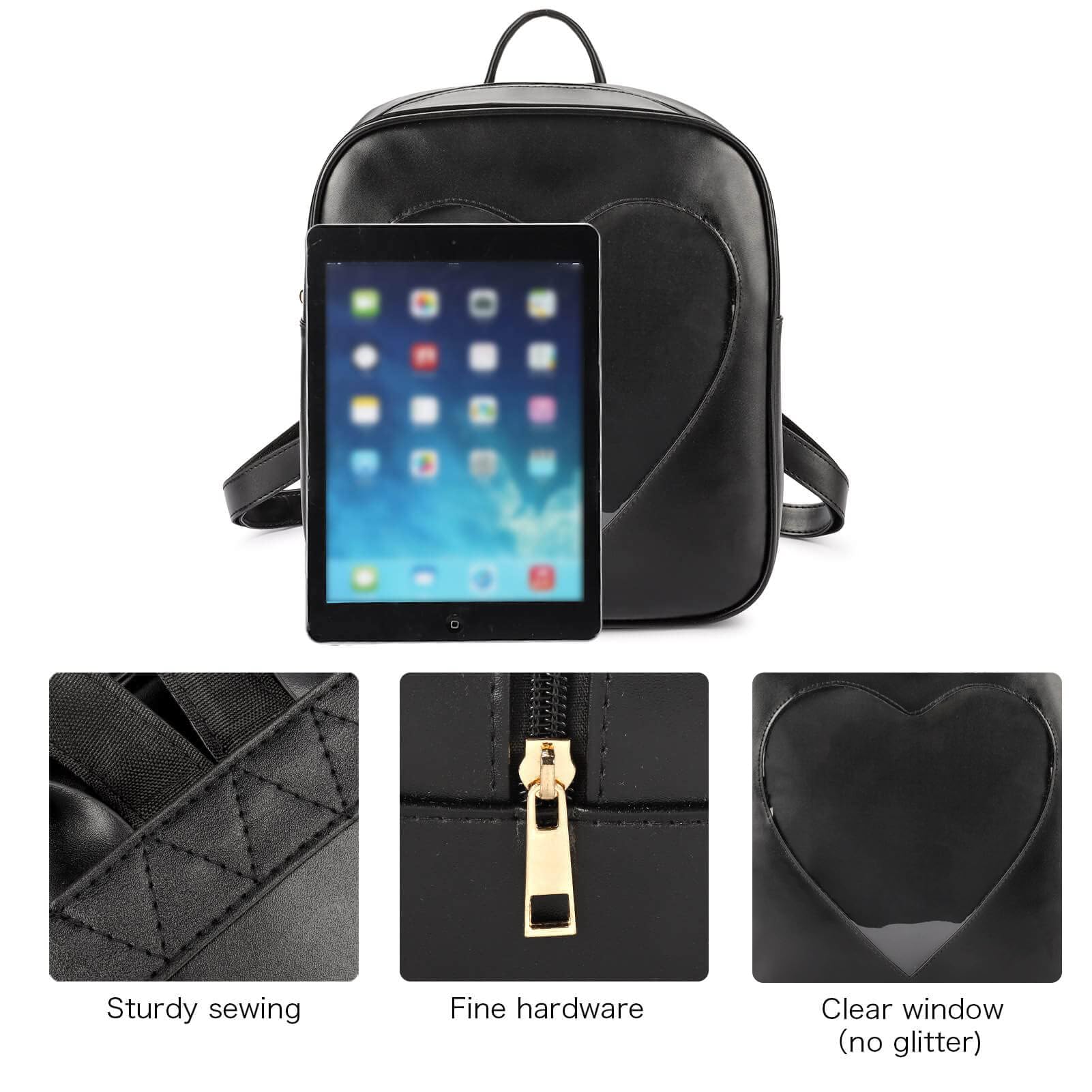 STEAMEDBUN Ita Bag Backpack Heart Shaped Black Pin Display Backpack with Insert