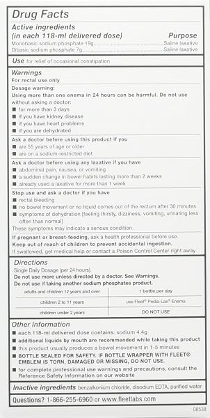 FLEET LAXATIVE SALINE ENEMA FOR ADULT CONSTIPATION, 4.5 FL OZ (PACK OF 6)