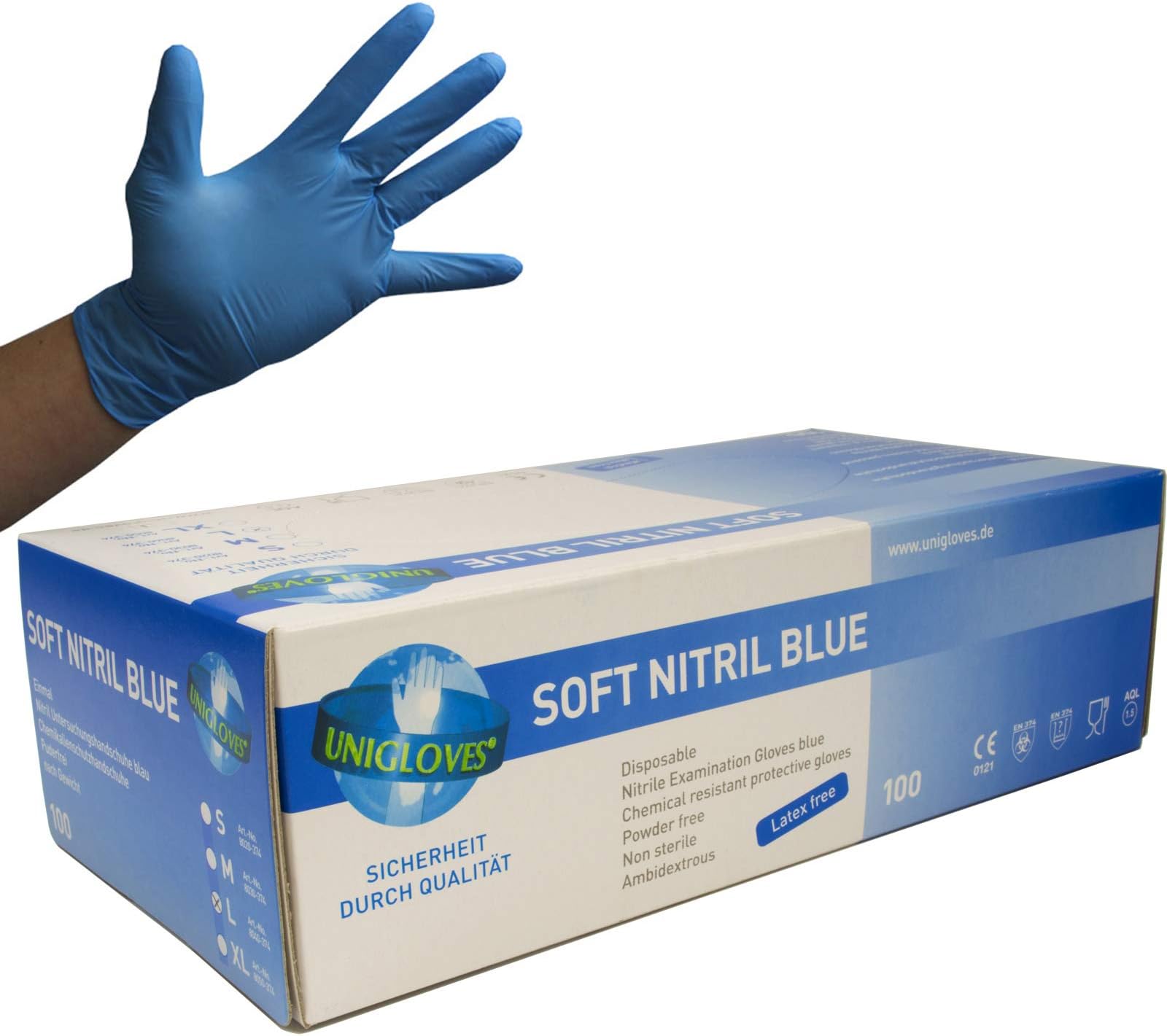Uniglove Extra Strong Blue Nitrile Gloves Latex/Powder Free - Large 100 Boxed