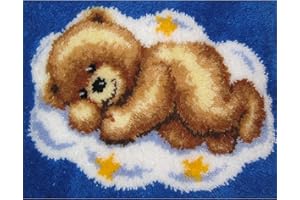 YAKOLECI Latch Hook Craft Kits for Adults, Color Printed Rug Handmade Arts Carpet for Festival Gift Home Decoration 19.6"X15.7" (Bear)