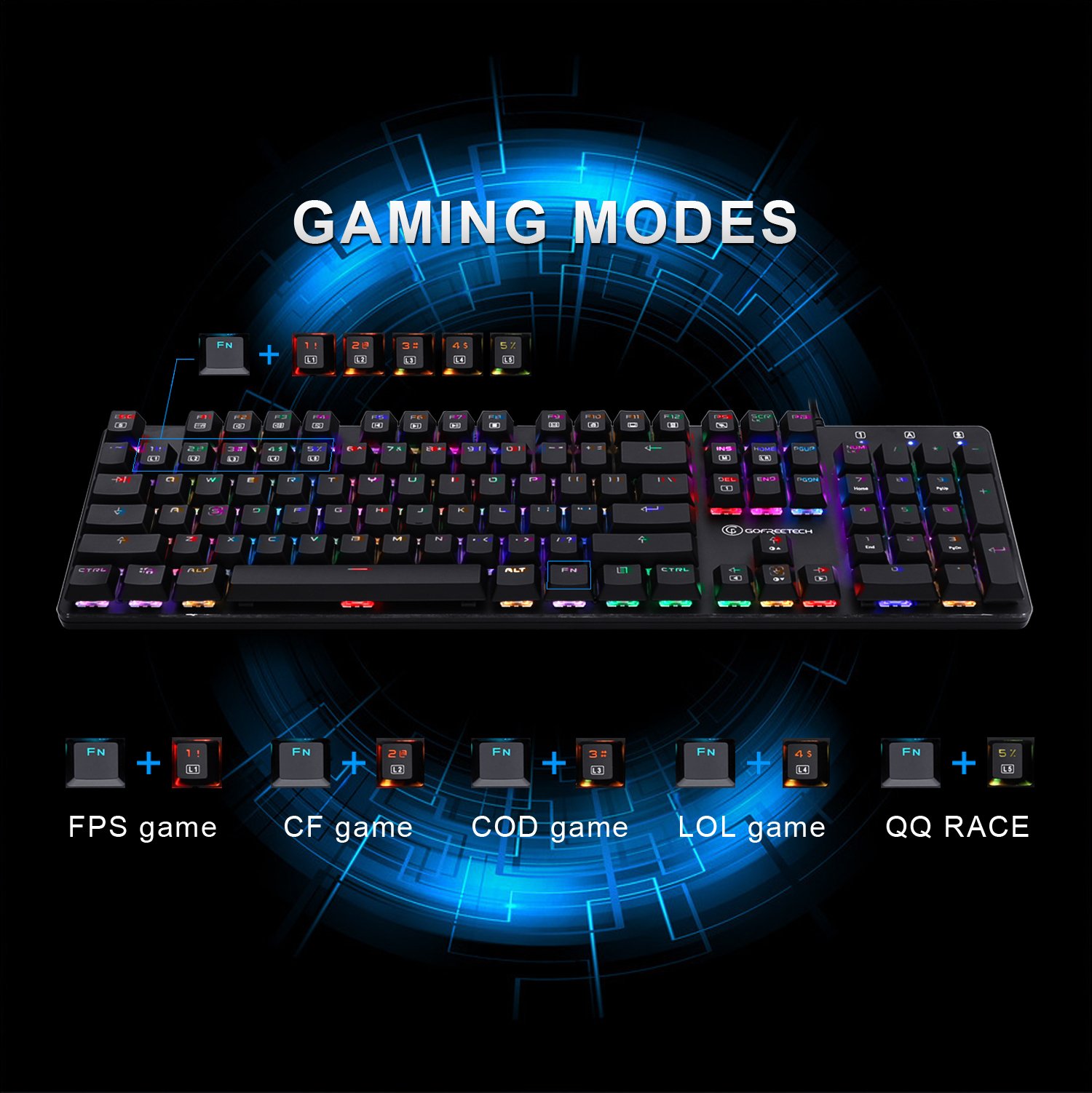 Mechanical Keyboard Wired RGB Gaming Keyboard with Brown Switches LED-Backlit Mode for Office Gaming by Gofreetech
