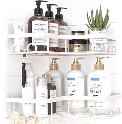 Kitsure Corner Shower Caddy 2 Pack Rustproof Stainless Steel White Large