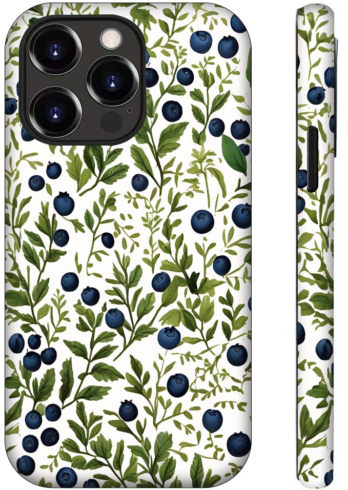 OTTRZMTER Case Compatible with iPhone 15,Blueberry Summer Hybrid 2 Layer Hard Shell Silicone Protective Pattern Design for Girls Boy Women Men