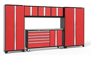 NEWAGE PRODUCTS INC. ‎‎‎‎‎NewAge Products Garage Cabinets Bold Series 6 PC Set Red (1x 62 Stainless Steel Worktop, 1x 62 Project Center, 3X 24 Wall Cabinets, 1x 30 Multi-Use Locker, 1x 42 Extra-Wide Locker) 56262