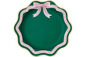 Bonjour Fete Elegant Green Peppermint Bow Large Paper Party Plates | Large Disposable Dinner Plates for Christmas & Holiday Parties | Premium Party Supplies & Decorations | Pack of 8, 11"