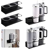 Black 4 Pack Magnetic Cup Holder for Fridge 30 & 40 oz Tumbler - Heavy Duty, Car & Office Mount - Water Bottle Organizer for Metal Surfaces - No Drill Cup Accessories (Strong Hold, 4 PCS)