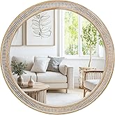 HOITUZYUS Round Wood Mirrors for Wall Decor, 30 Inch Rustic Farmhouse Circle Decorative Mirror for Bathroom, Living Room, Foy