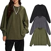 KEEPSHOWING Men's Oversized T Shirts Long Sleeve Shirts for Men Vintage Acid Wash Comfort Colors Crewneck Sweatshirt