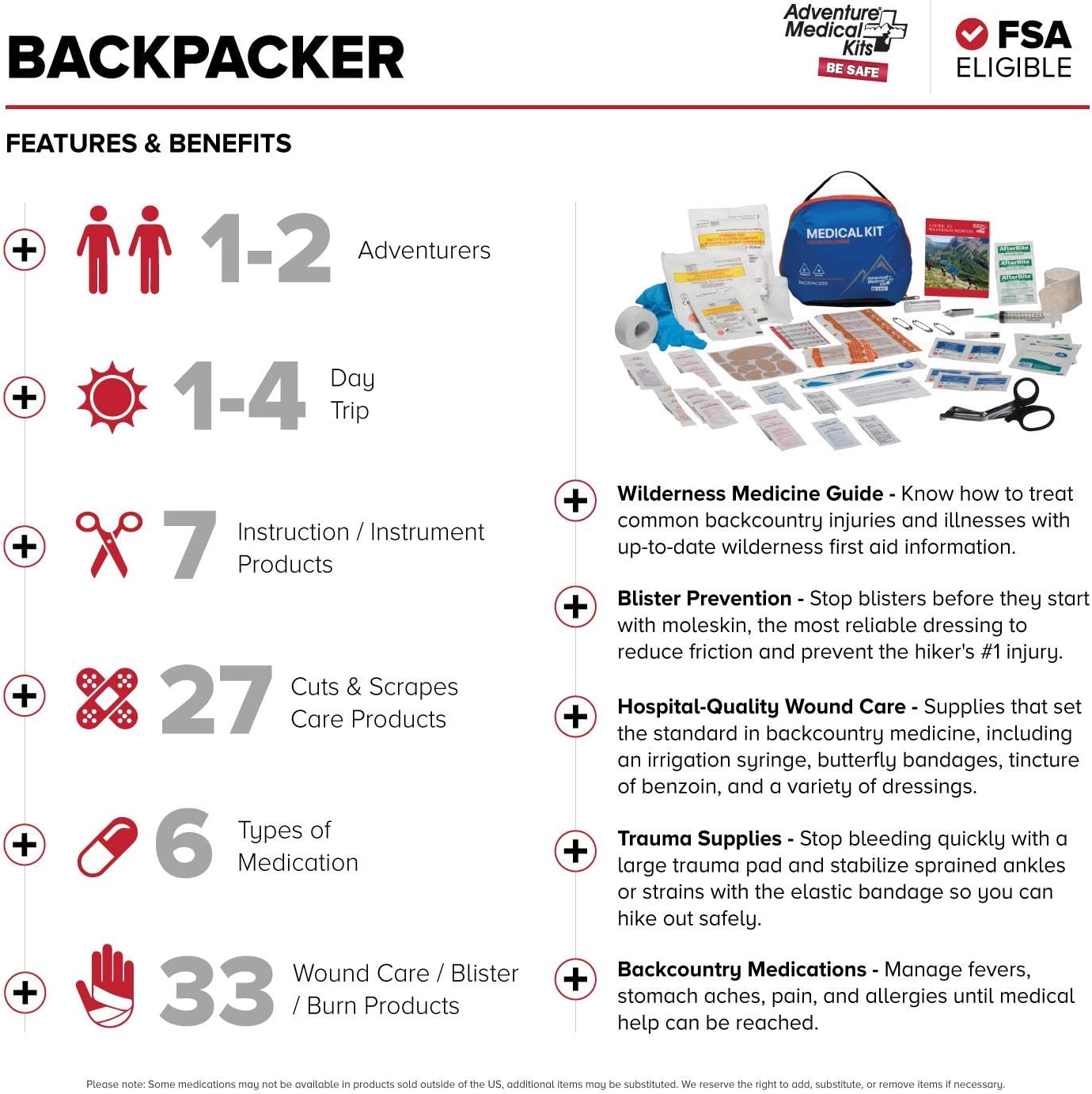 Adventure Medical Kits Mountain Series, Backpacker Medical Kit - 96 Pieces: Sports & Outdoors