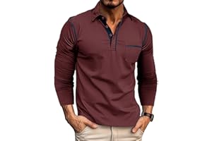 QEKOMA Men's Casual Polo Shirts Classic Long Sleeve Basic Button T-Shirt Lightweight Cotton Golf Tops with Pocket