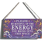 Spiritual Wall Decor Positive Energy Sign - Please Be Mindful of the Energy You Bring Sign -Good Vibes Only Signs Zen Decor for Home, Yoga Room, Meditation Space, Bedroom Door Hanging Signs 12x6 Inch