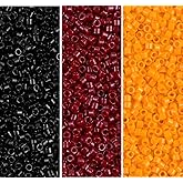 Miyuki Delica Bead Bundle: Jet Black Opaque, Mandarin Orange, Cranberry Red Seed Beads, Size 11/0 - 21 Grams
