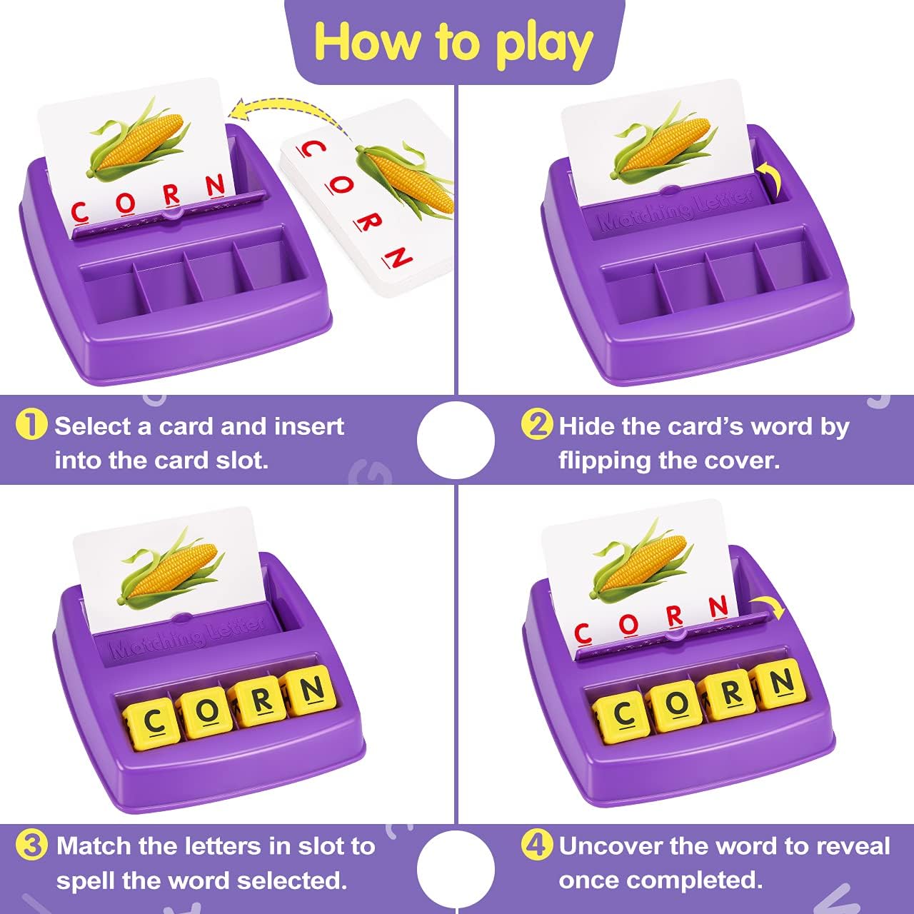 Educational Games for Kids Ages 3-8, Matching Letter Game for Kids Toys for 3-8 Year Olds Boys Girls Birthday Gifts for 3-8 Year Olds Girls Boys Preschool Kindergarten Educational Spelling Toys Purple: Toys & Games