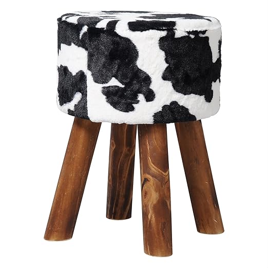 WOLTU® Fellhocker Sitzhocker mit Fell Fußhocker Stuhl, Gepolsterte Sitzfläche aus Plüsch, Fußbeine aus Massivholz, belastbar 