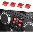 Jimen for JK Window Button Covers, 4PCS Center Console Window Switch Cover Interior Trim Kits Compatible with Jeep Wrangler JK & Unlimited 2012-2018, Aluminum Alloy (Red)