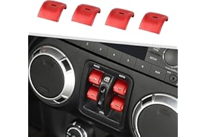 Jimen for JK Window Button Covers, 4PCS Center Console Window Switch Cover Interior Trim Kits Compatible with Jeep Wrangler JK & Unlimited 2012-2018, Aluminum Alloy (Red)