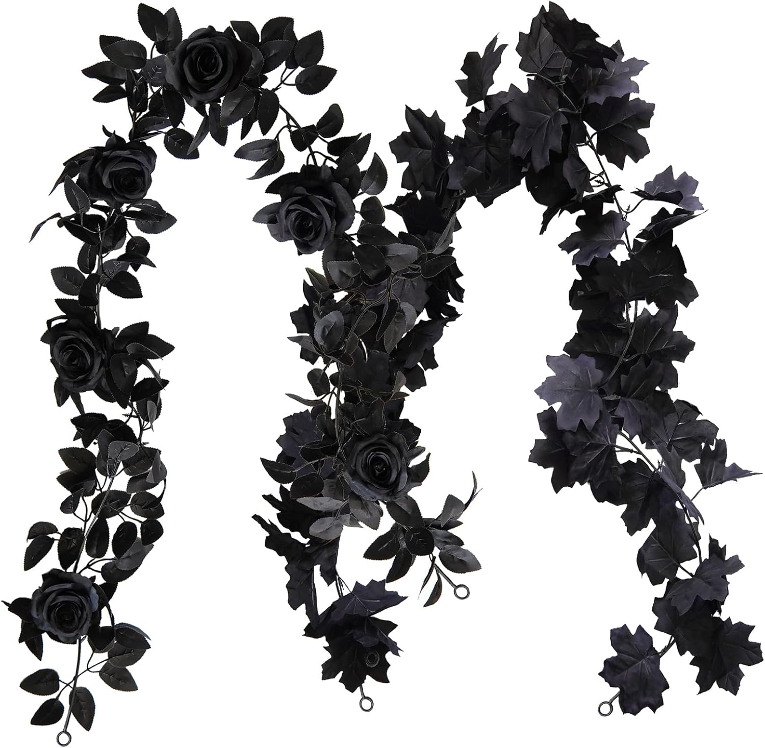 Wreaths, Garlands & Swags - Kainonnan 2Pcs Halloween Garland 5.74 ft Black Vines Rose Vine Garland with Fall Leaves Garland for Fall Halloween Room Party Office Indoor Outdoor Decor (Black)
