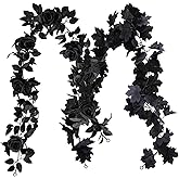 Kainonnan 2Pcs Rose Garland 5.74 ft Rose Vines Flower Garland with Eucalyptus Leaf Vines for Table Room Party Office Indoor Outdoor Decor (Black)