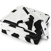 Sunbeam Electric Heated Throw Blanket Royal Faux Fur Fast Heating 4 Heat Settings 4-Hour Auto Shut-Off Rich and Ultra Silky Cow Print 50" × 60"